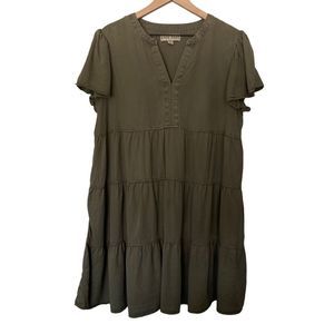Knox Rose Large Green Dress Short Sleeve Tiered Ruffle